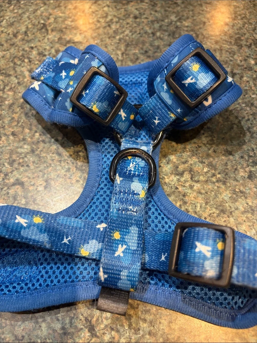 Sassy Woof XS Blue Airplane Print Dog Adjustable Harness Planes Clouds Hearts